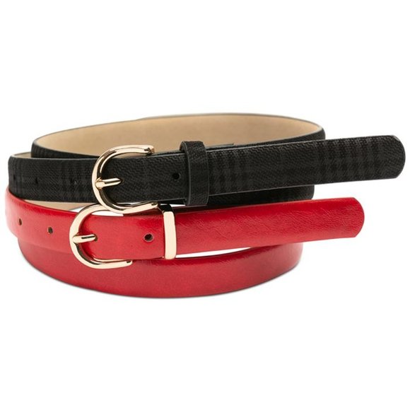 Giani Bernini 2 Pack of Skinny Belts, Red & Black Plaid, Multiple Sizes, NWT!! - Picture 1 of 7